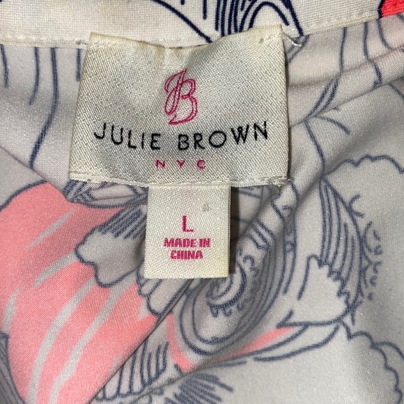 Julie Brown NYC Milo Wrap Shirt Dress in Neon Coral Pink Shell Print - L - Picture 11 of 13